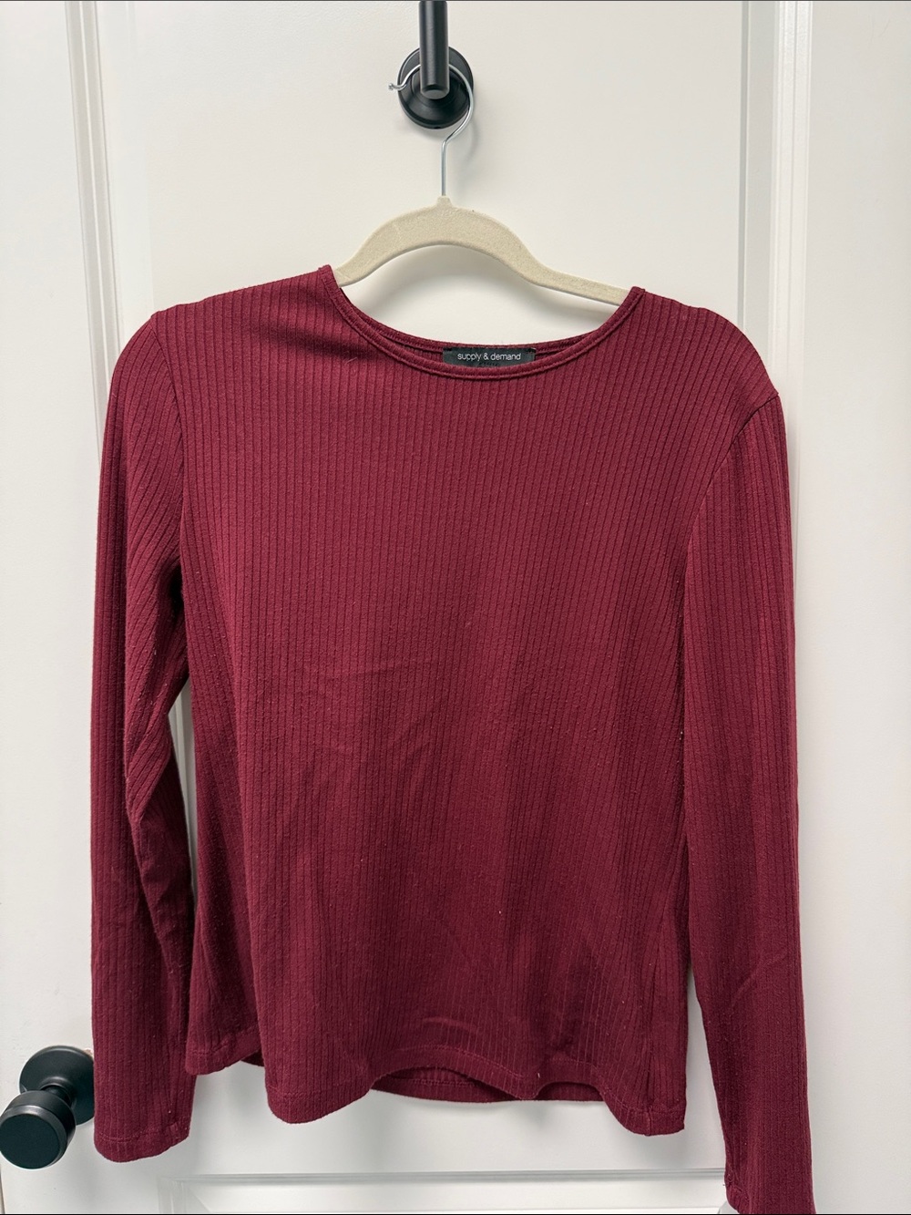 Ribbed Long Sleeve Tee in Wine